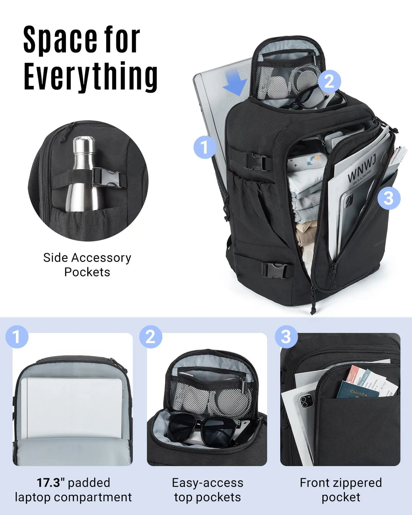 LIGHT FLIGHT Travel Backpack for Men TSA Large Airplane Cabin Backpack Lightweight Waterproof Laptop Backpack Urban Style