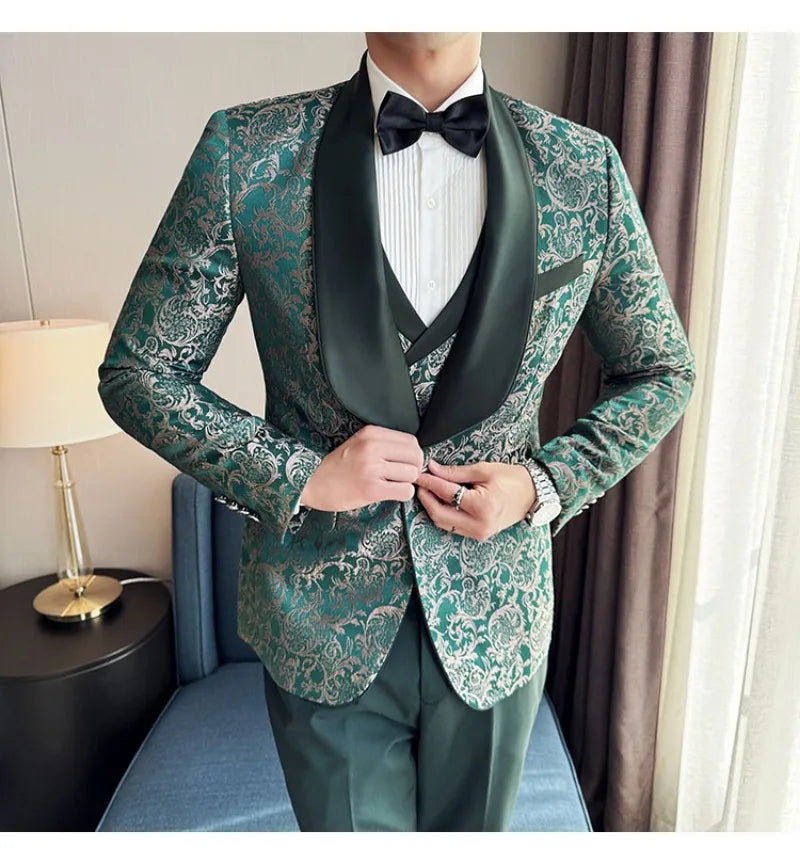 Spring 2025 Men's British Style Business Casual Three-Piece Suit Vest Trousers High-Density Jacquard Wedding Dress