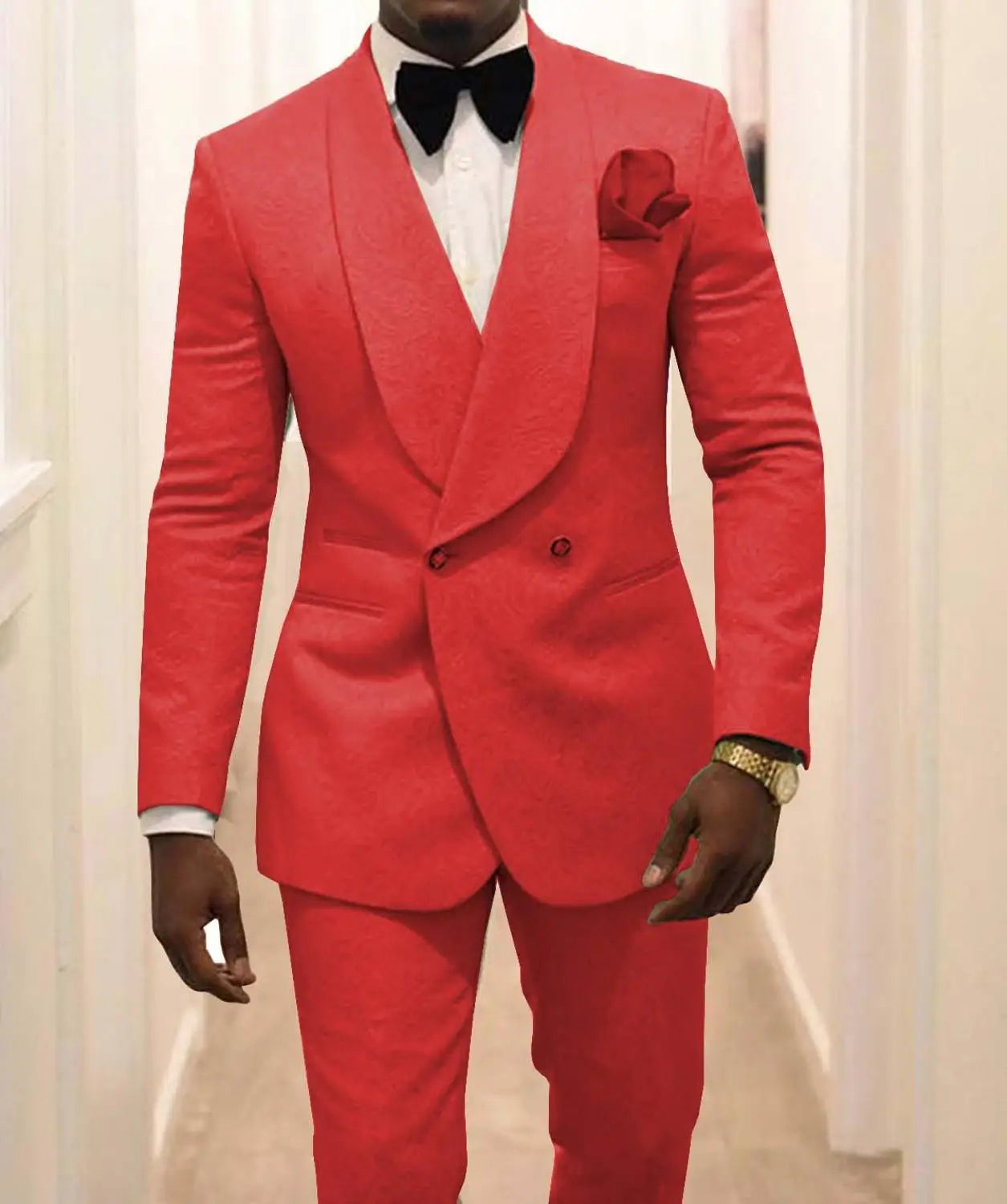 Custom Pour Hommes Made Groomsmen White Pattern Groom Tuxedos Shawl Lapel Suits 2PCS Wedding ( Jacket+Pants )Costume Homme