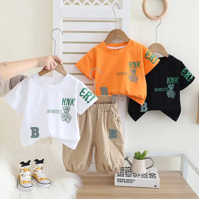 Summer Clothing Children Baby Girls Boys Clothes Short Sleeve Suit PrinteT Shirt Pants 2Pcs/Set Kid Leisure Costume 0-5 Years