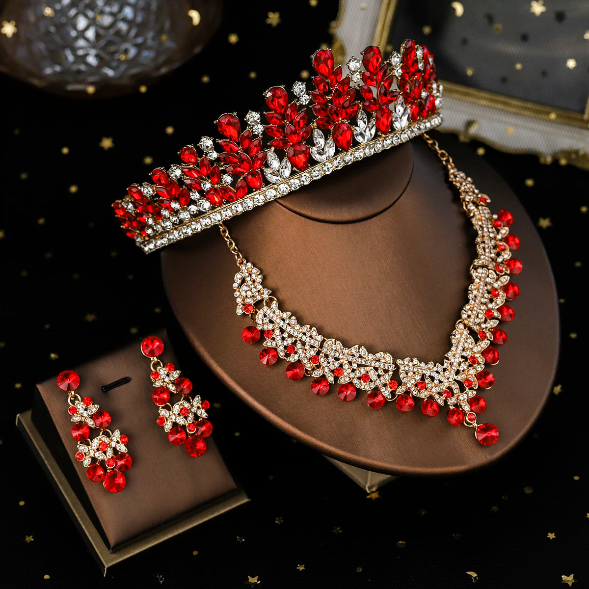 Bridal Wedding Elegant Headpieces Crystal Crown Tiara Classic Earrings & Necklace Set Jewelry Accessories Gifts for Friends
