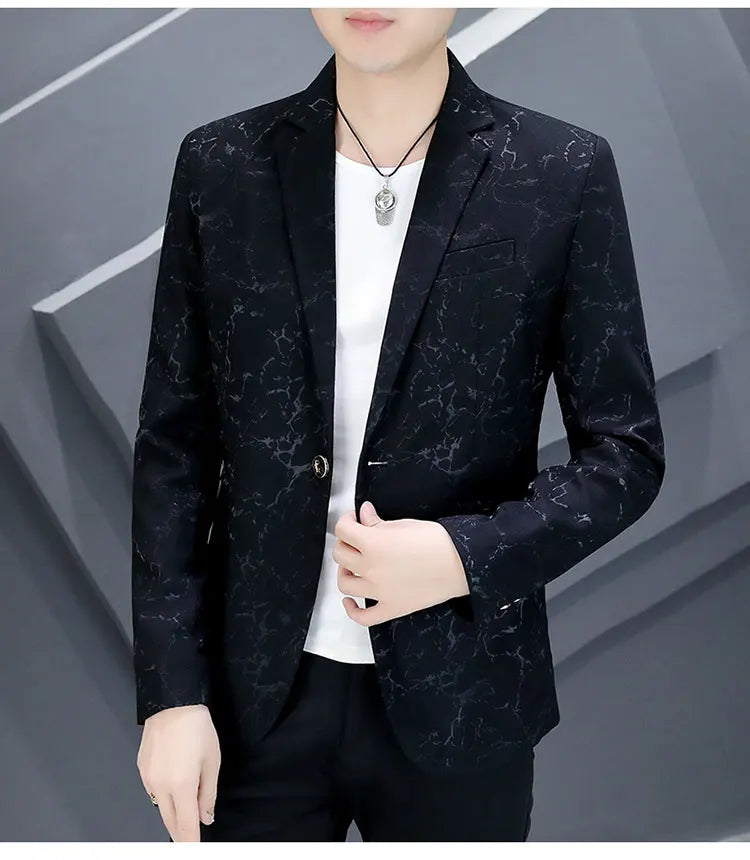 The Main Push Burst Casual Small Suit Trend Pattern Personality Coat Spring and Summer Coat Comfortable Handsome Men's Clothing
