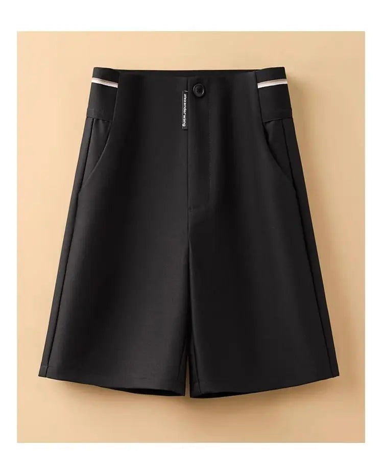 Female Korean Solid Color Spliced Casual Knee Pants Female Summer Fashion All-match High Waist Straight Pants Women's Clothing