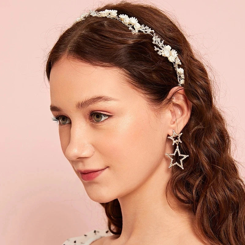 Bridal Wedding Headbands Handmade Bride Tiaras Shiny Rhinestone Flower Hairband Bridal Headpeice Hair Accessories For Women Girl