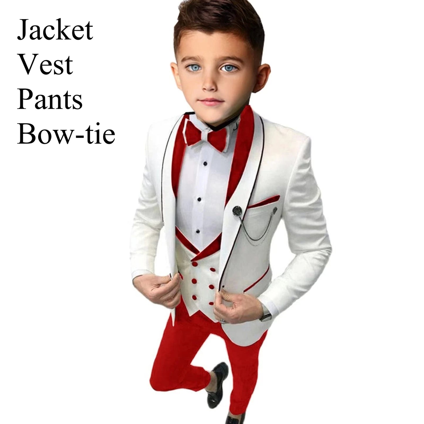 Slim Fit Boy's Suit Set 3 Pieces Tuxedo For Formal Occasion Blazer Vest And Pants Kids Outfit For Wedding Prom School Activities