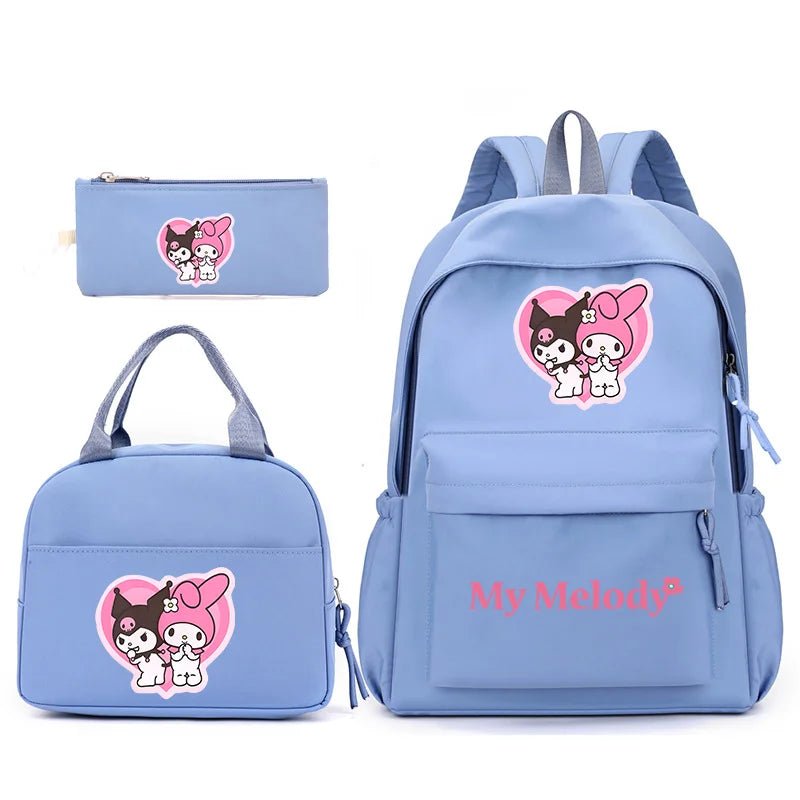 3pcs/Set My Melody Backpack with Lunch Bag for Teenagers Student School Bags Casual Comfortable Travel Set
