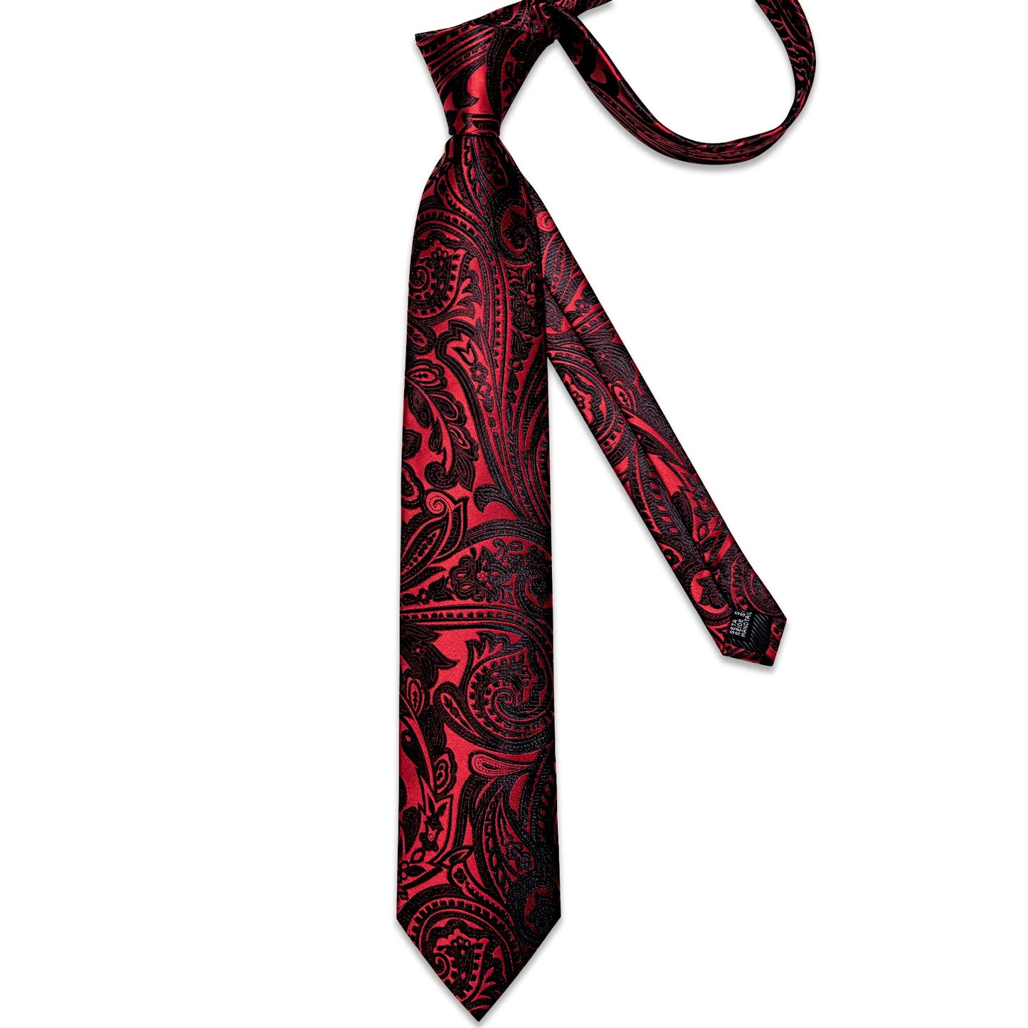 Men's Tie Set with Clip Luxury Retro Red Blue Floral 8cm Necktie Handkerchief Cufflinks Wedding Party Business Accessories Gift