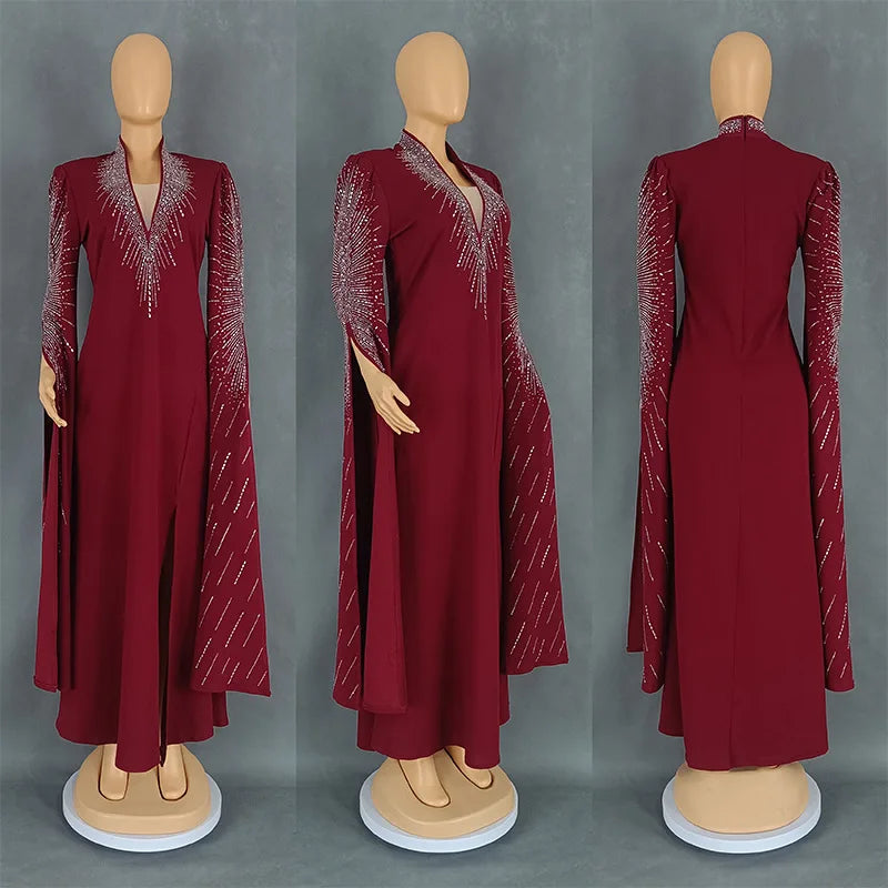 African Women Light Luxury Senior Sense Evening Dress Dubai Muslim High Quality Fashion Sequins Maxi Dresses Elegant Slim Abayas