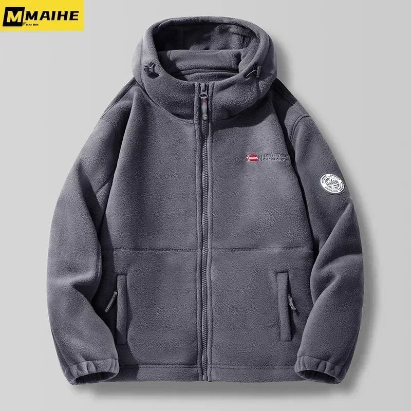 Men's Winter Jacket 2023 New Boxing mountain Fleece Hoodie Jackets Women's Fall Fashion Lamb Wool Long Sleeve Warm Coat For Men
