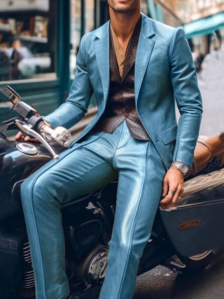 PU 2 Piece Men Suit Formal Business Wedding Suits for Men Best Man Blazer Groom Wear Tuxedos Slim Fit Costume Homme Mariage