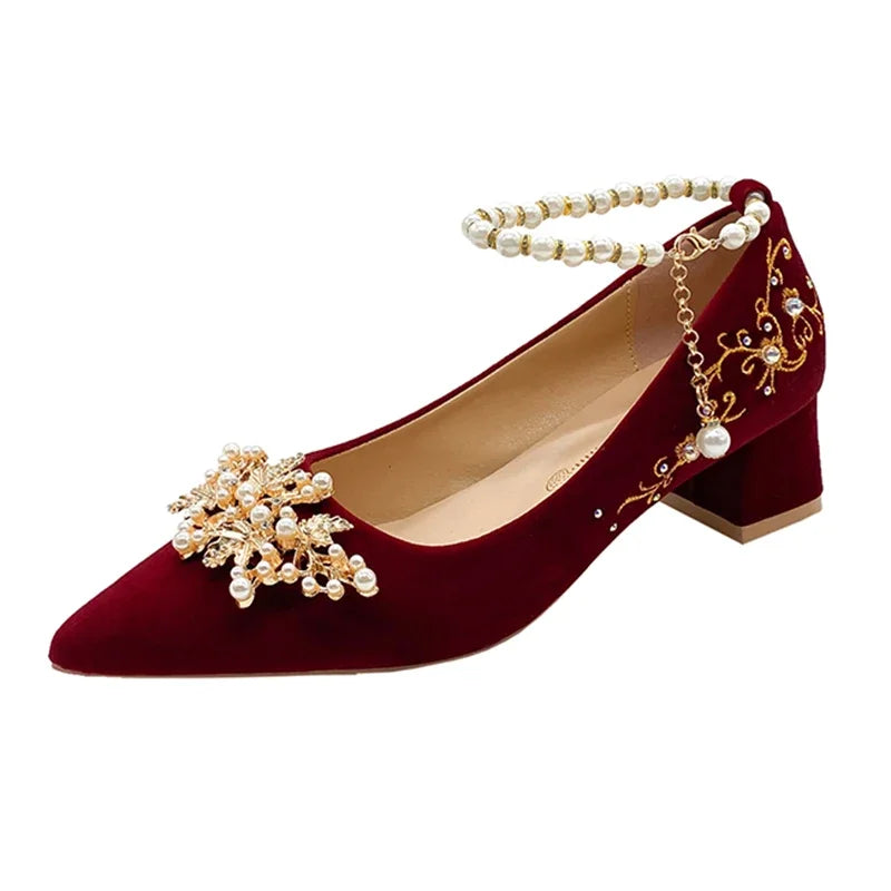 Wedding Shoes Female Footwear Bride Dress New Flower High Flat Floral Pumps Shoes Woman Flats Dress Wedding New Floral Pumps