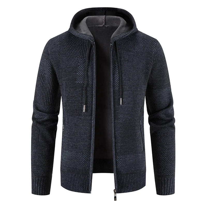 Men's Winter Sweater Jacket New Hooded Cardigan Knit Fashion Slim Fit Thick Warm Jumper Casual Zipper Hoodie Fleece Coat