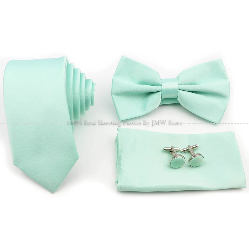Hot Sale Purple Pink Sage Green Tie Set Polyester Necktie Bowtie Cufflink Brooch For Groom Suit Wedding Cravat Shirt Accessory