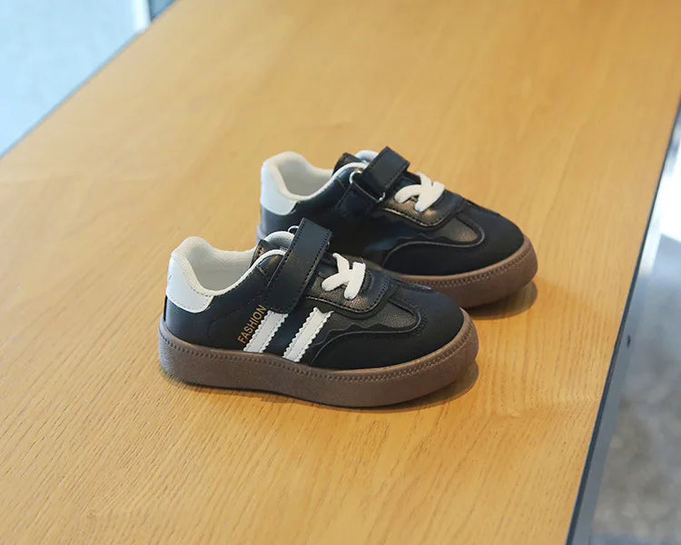 Children Spring Autumn Fashion Soft Soled German Training Shoes Boy Casual Board Shoes Girls Velcro Sneakers Striped White Shoes