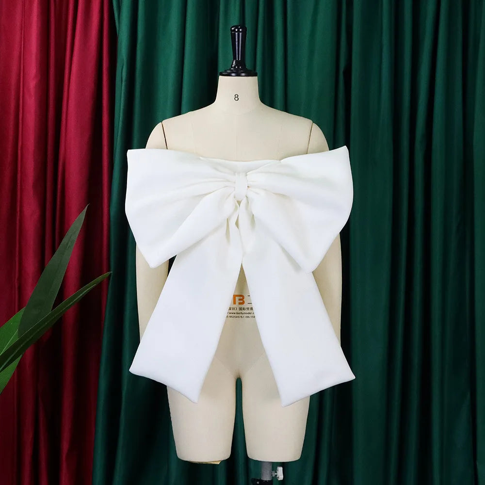 Sexy Blouse & Shirts for Woman Off the Shoulder Backless Big Bow Decorate Zipper Closure Fashion Ladies Evening Night Club Tops