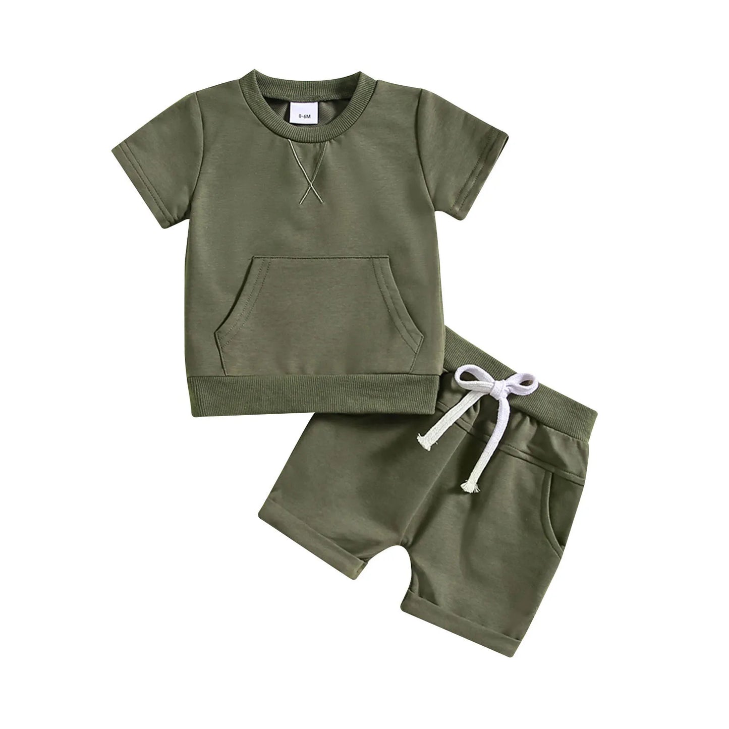 Summer Baby Clothing Set For Boys Clothes Casual Solid Color Short Sleeve Pocket T-shirt with Shorts 2PCS Toddler Infant Outfits