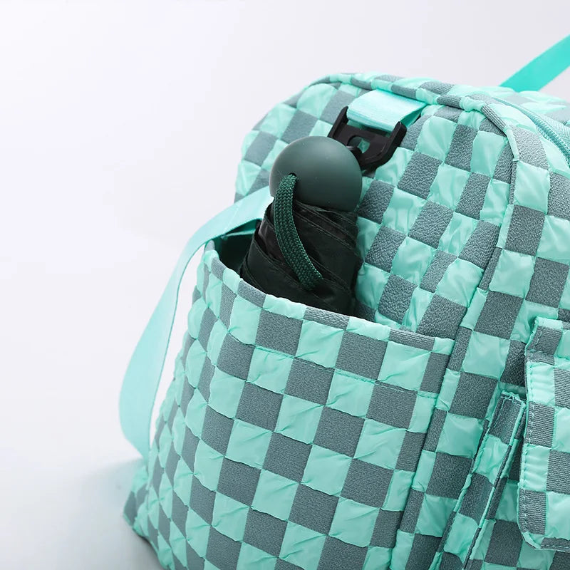 Fashion Large Capacity Checkerboard Pattern Duffle Handbag, Lightweight Travel Luggage Storage Bag, Portable Sports Fitness Bag