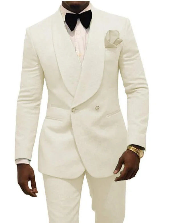 Custom Pour Hommes Made Groomsmen White Pattern Groom Tuxedos Shawl Lapel Suits 2PCS Wedding ( Jacket+Pants )Costume Homme
