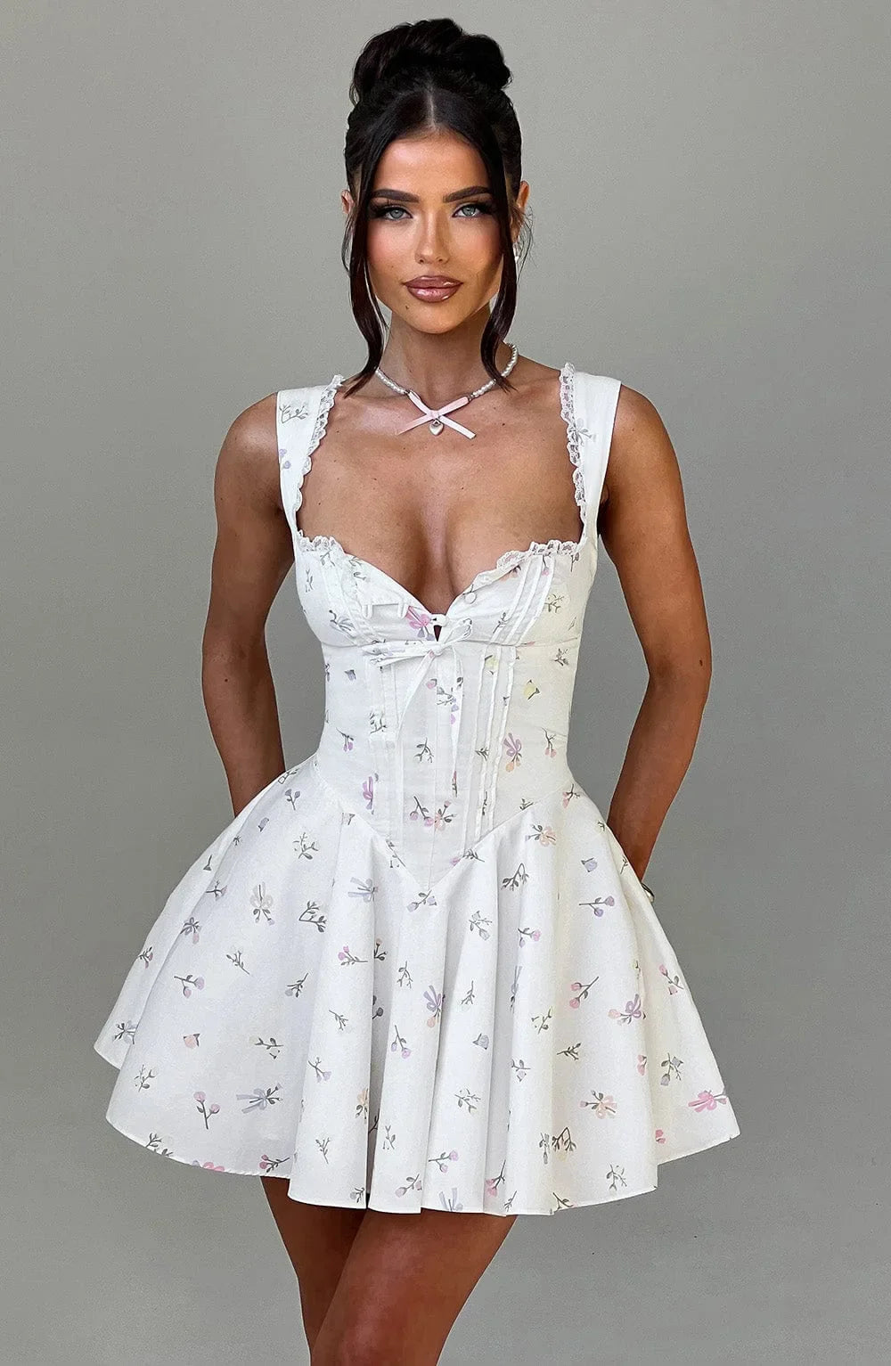 Women's Hot Girl Sweetheart Neck Dress Sexy Lace Splicing A-Line Dress 2025 Spring Summer Female Sweet Girl Solid Color Dress