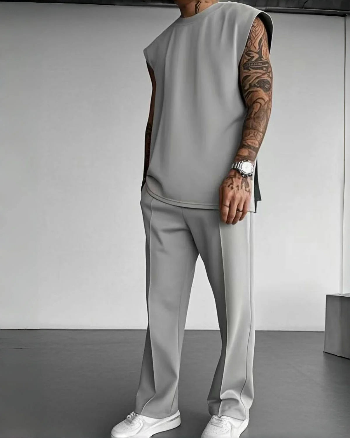 New summer sleeveless sports suit 2025 men's casual solid color trousers men's clothing vest two-piece set,
