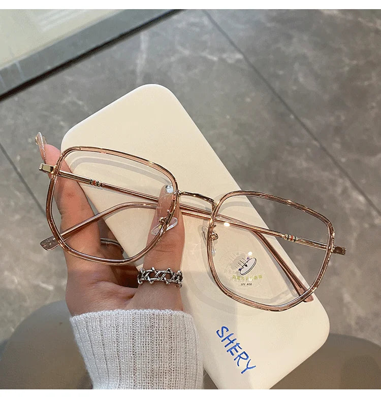 New women square polygon glasses for girl female metal frame glasses plain glasses Nearsighted Eyewear Glasses -1.0 -2.5 -2
