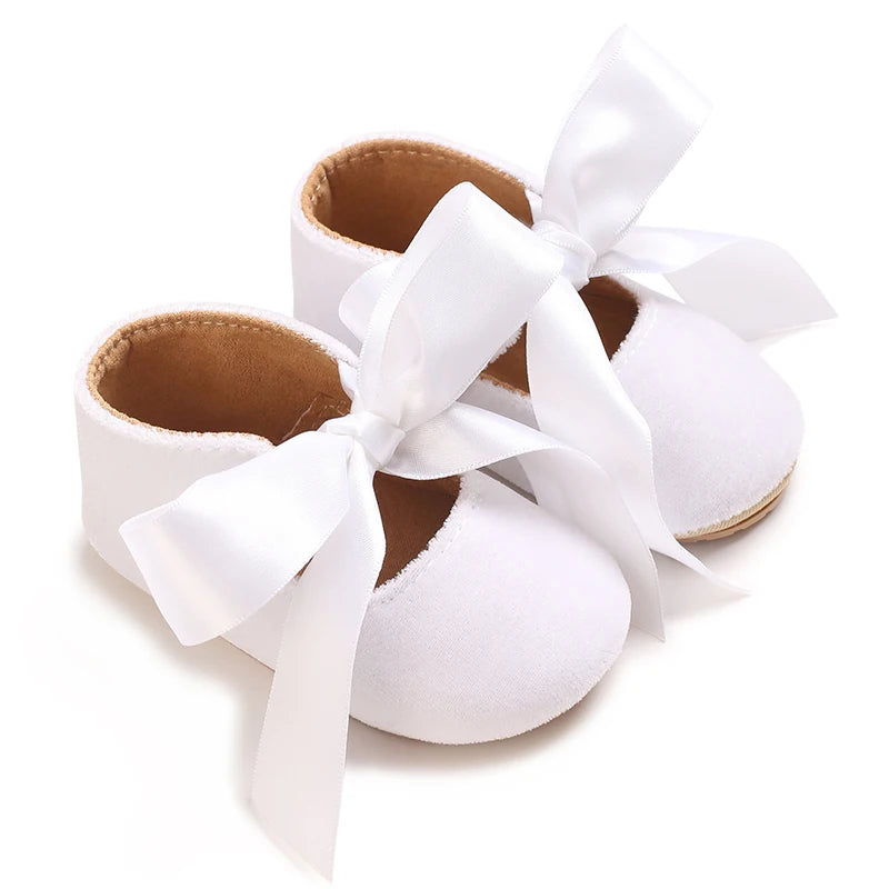 VALEN SINA 0-18 Months Newborn Girl White Baptism Shoes Bow Non-slip Rubber Soft-Sole Flat PU First Walker Mary Janes