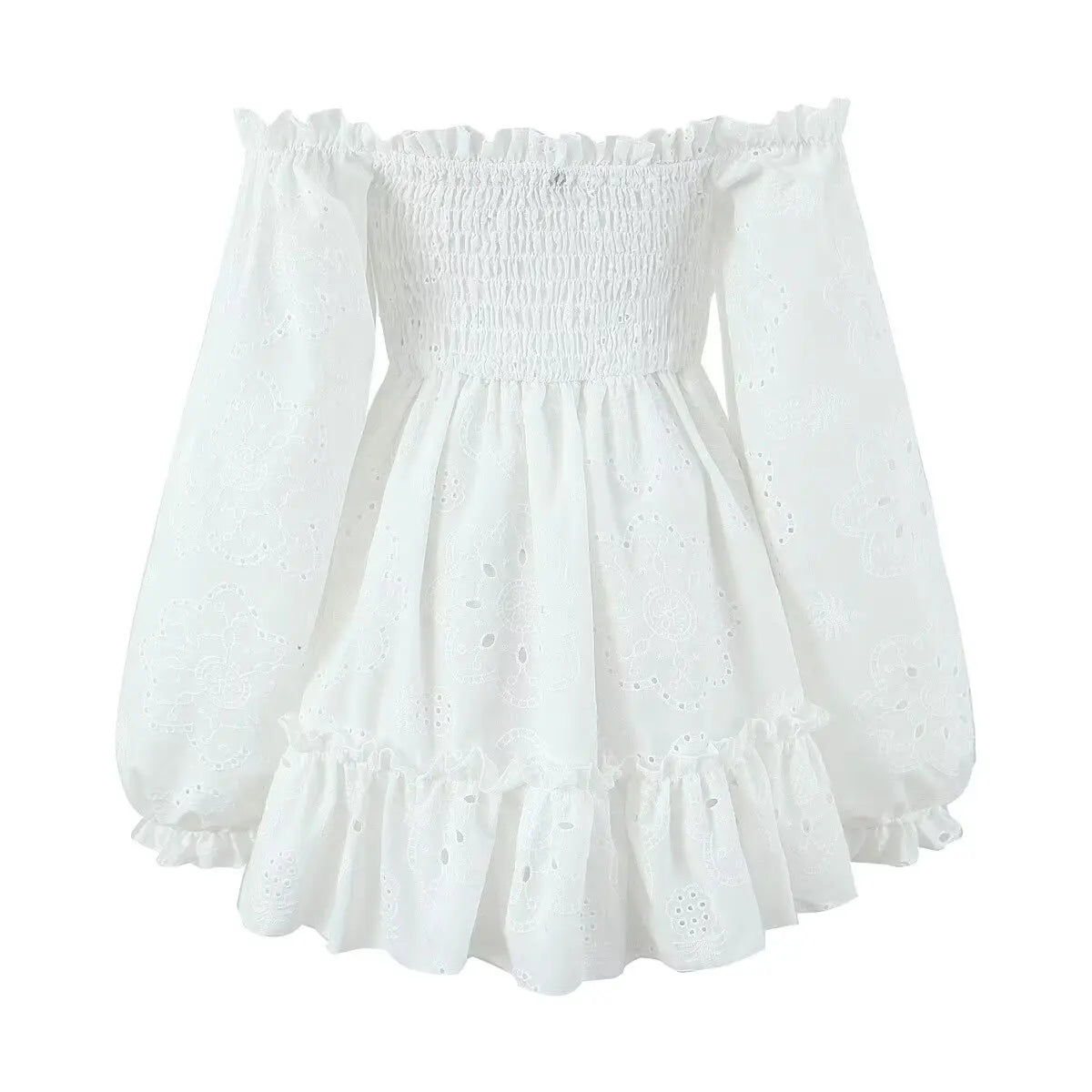 GypsyLady Off The Shoulder Sexy Mini Dresse Cotton Summer Elegant Hollow Out Ruffles Backless Women Vocation Casual Ladies Dress