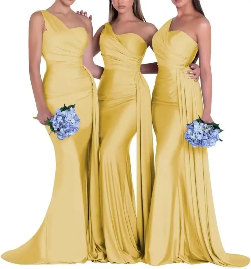 Purple Blue Pink Bridesmaid Dresses Women For Wedding Satin One Shoulder Sexy Mermaid Vestidos Para Bodas Mujer Invitada Chic