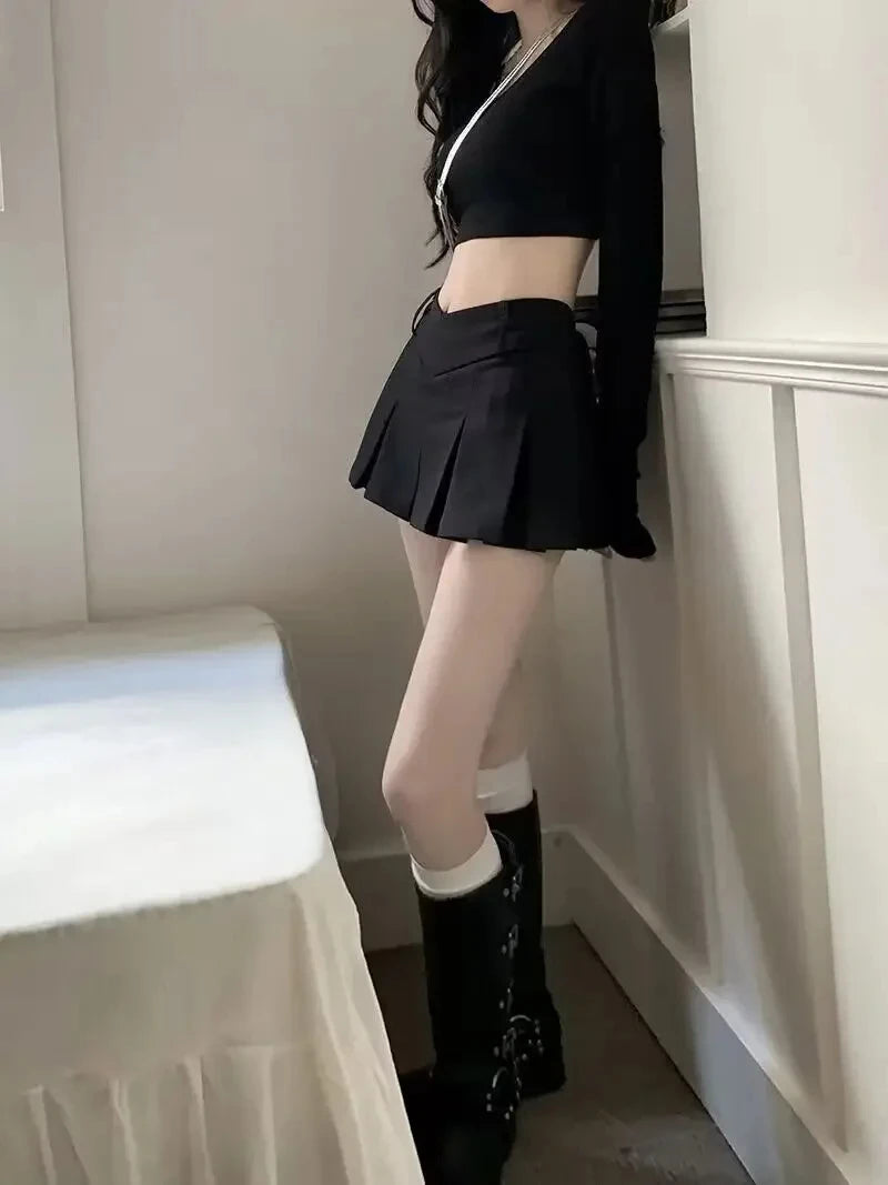 2024 Autumn Cute Aesthetic Y2k Micro Skirts High Waist Harajuku Streetwear Mini Skirt Sexy A-line V Waist Design Pleated Skirts