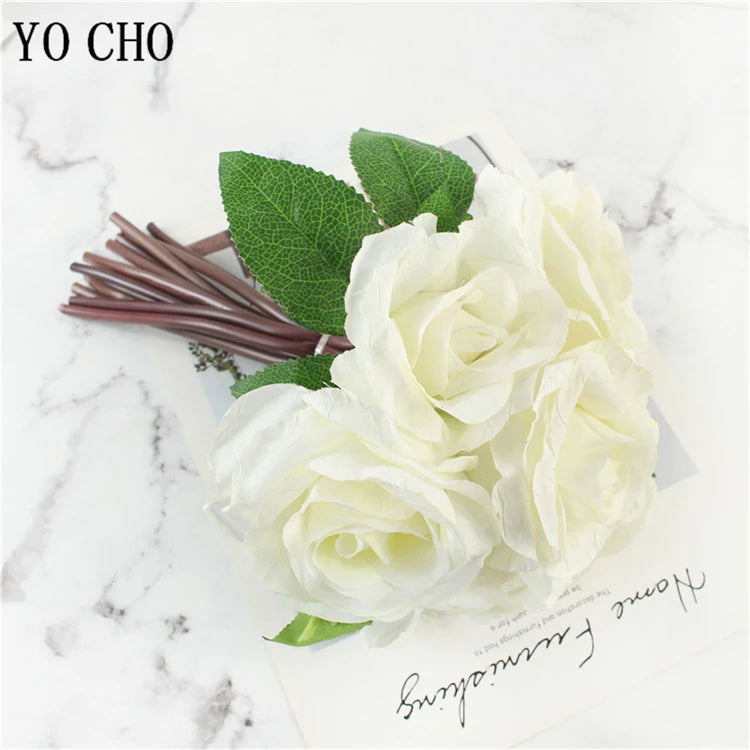 YO CHO 5pc Big Peony Artifcial Silk Flower Wedding Bouquet Decor White Peony Home Display Fake Flower Pack Heart Peony Pink Rose