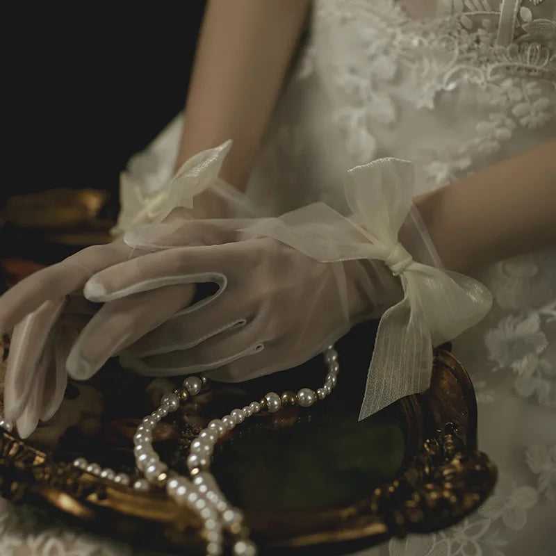 Long Bridal Gloves Vintage Flower Pearls Wristband Wedding Glove For Women Girl Party Evening Dress Jewelry Bride Accessories