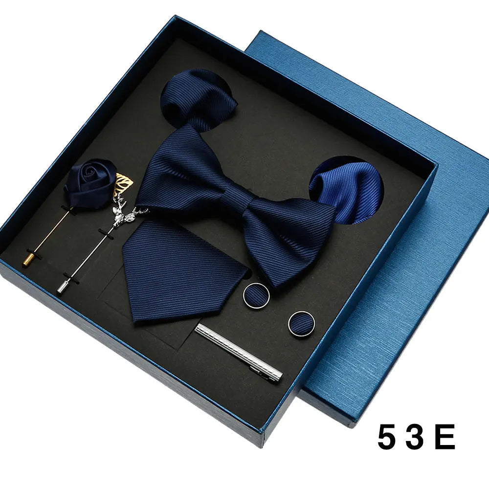Luxury Tie Set For Men Solid Color Necktie Pocket Square Brooch Cufflinks Gift Box Wedding Business 8pcs Mens Neck Tie Accessory