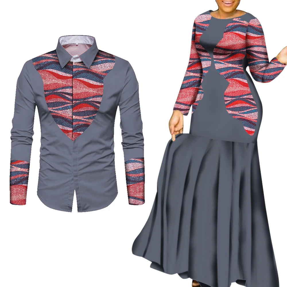 African Clothes for Couple African Clothing for Lovers Man's Woman's Long Party Maxi Dress WYQ