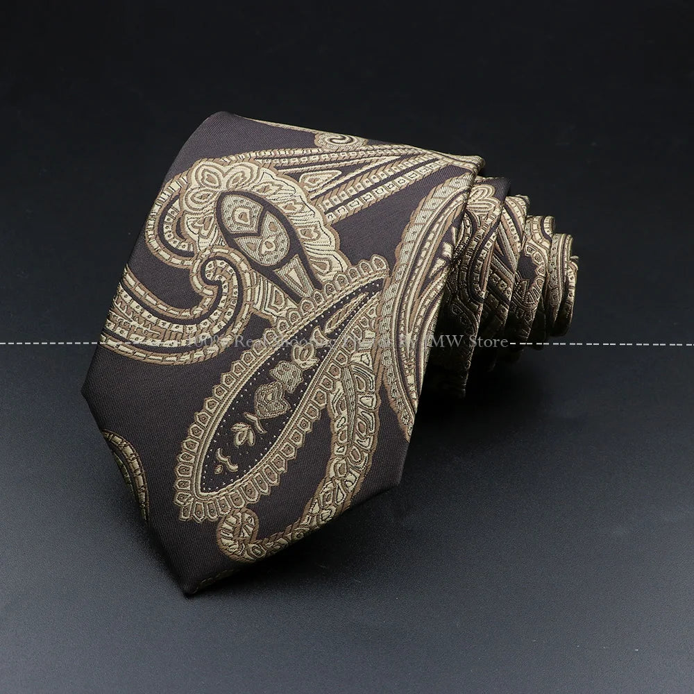 New Design Wedding Men Tie Brown Solid Striped Paisley Flower Neckties Men Business Dropshipping Groom Collar Accessories Gift