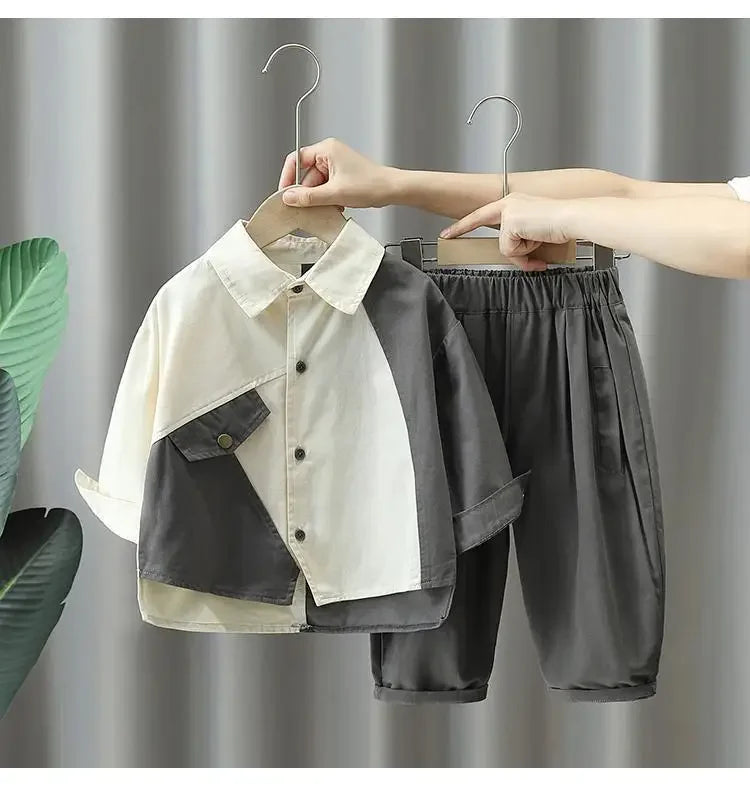 Suit for Boy Kids Boys Autumn Suit 2024 New Children's Baby Cotton Long Sleeve Shirt Pants Two Piece Boys' Clothing Set