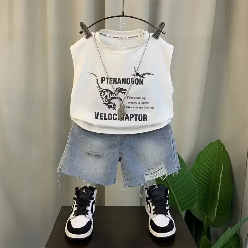 Boys Clothing Set New Fashion Baby Summer Sleeveless Clothing Children's Short Sleeve T-shirt Shorts Two Piece Set