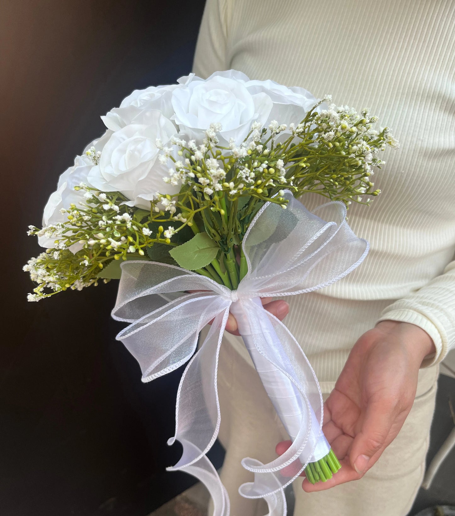 Wedding Flowers Bridal Bouquet Bridesmaids Silk Roses Fake Babys Breath Bride Wedding Accessories Table Centerpiece Decoration