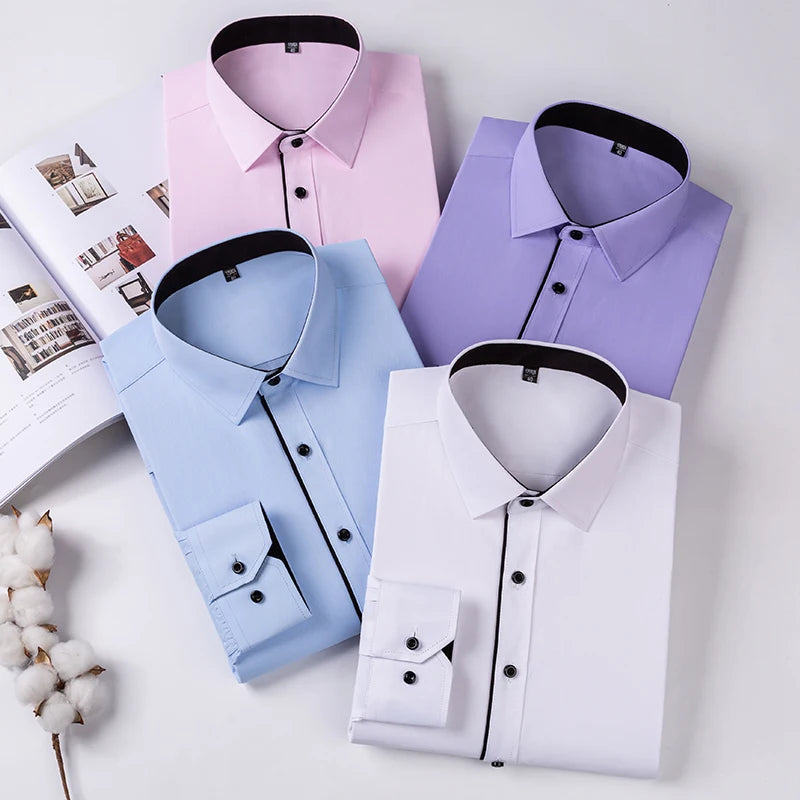 New Men's White Business Shirt Autumn Long Sleeve Leisure Plus Size Big 11XL 10XL 9XL Patchwork Black Yellow Social Dress Shirts