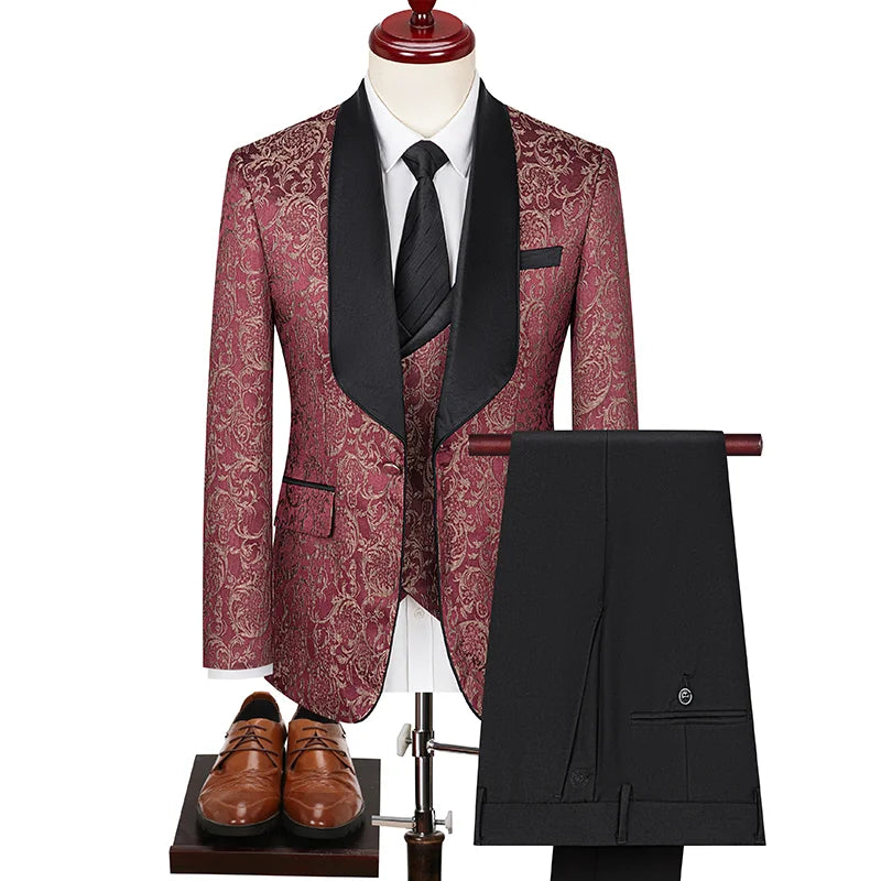 Spring 2025 Men's British Style Business Casual Three-Piece Suit Vest Trousers High-Density Jacquard Wedding Dress