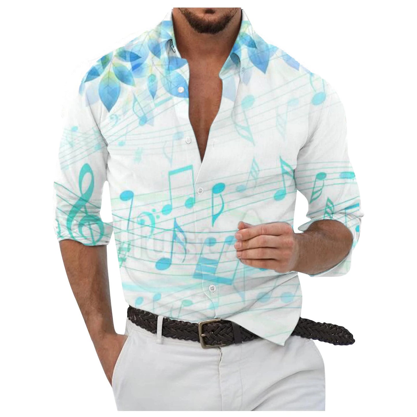 Men's Button Up Shirt Music Notes Collar 3D Print Daily Vacation Long Sleeve Print Clothing Apparel Hawaiian Casual Beach