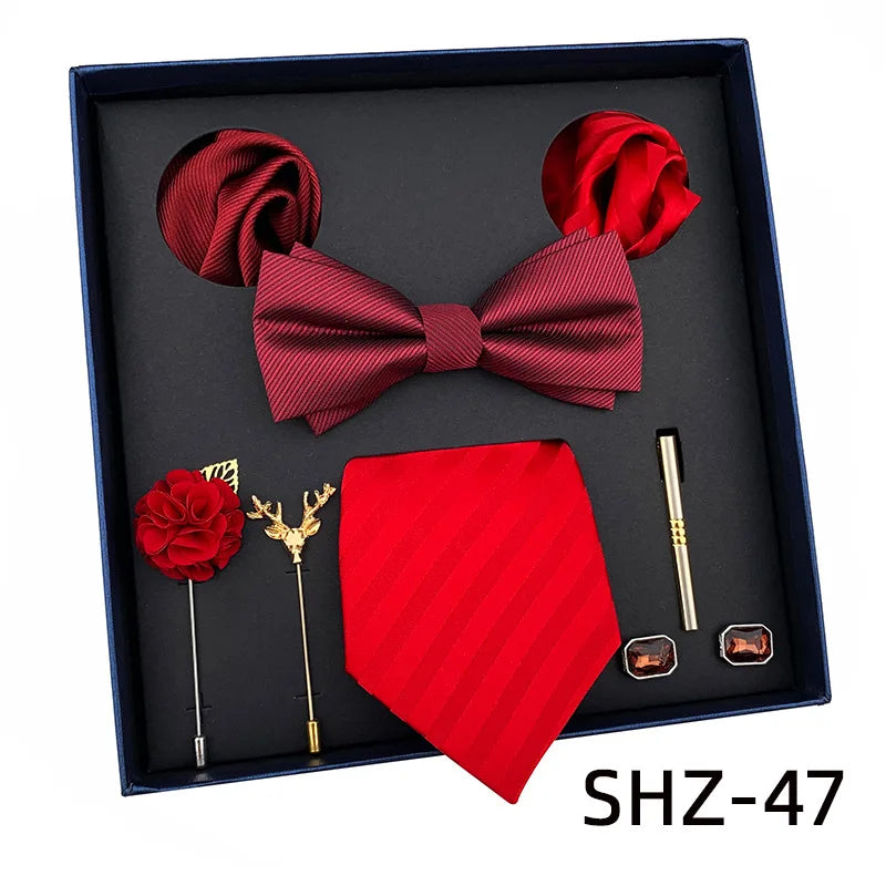 Vintage Green Men's Tie Set Luxury Neck Ties For Wedding Gift Bowtie Handkerchief Cufflinks Tie Clip Brooch Set For Male Necktie