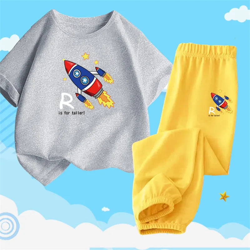 Boys Summer Clothes Set Kids Cartoon Space T shirts+Loose Harlan pants Suit 2PCS Pack Teens Sports Clothing Sets