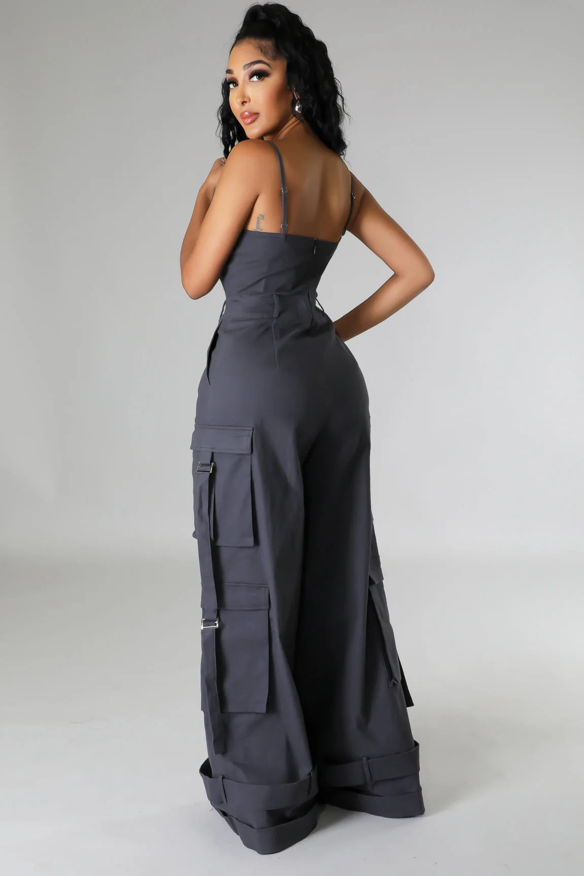 Women's Clothing 2025 Spring Summer New Sexy Sleeveless Solid Color Casual Multi Pocket Workwear Jumpsuit Wide Leg Pants