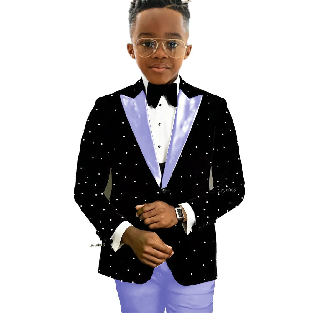 Luxury Beads Boy Wedding Tuxedos Kids Wear Party Prom Slim Fit One Button Suits Custom 2-piece Set