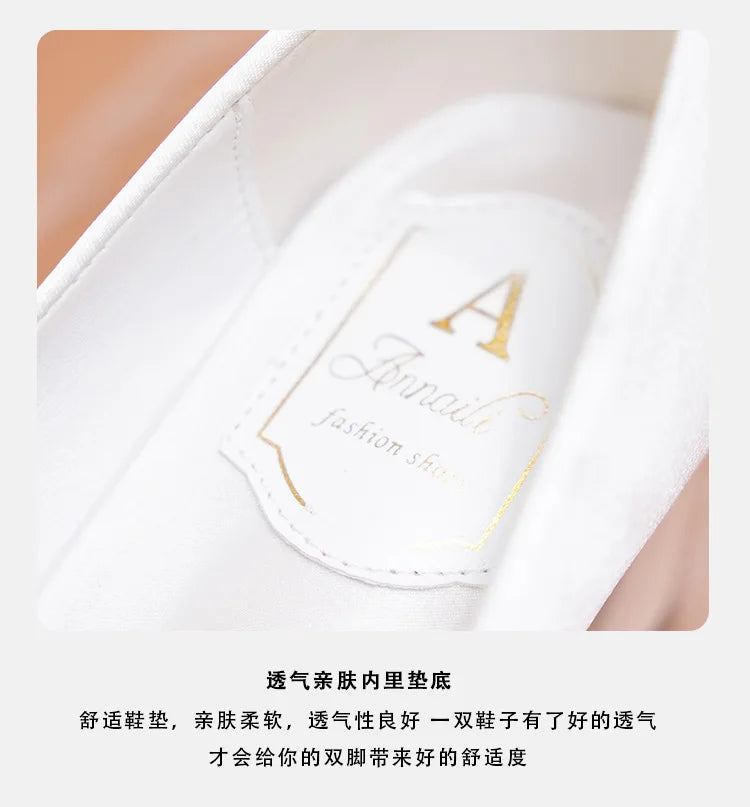 White Wedding Shoes Thick Heel Bridal Shoes Rhinestone Pointed Toe Mid-heel Large Size 41-43 Dress Shoes for Wedding Women Pumps