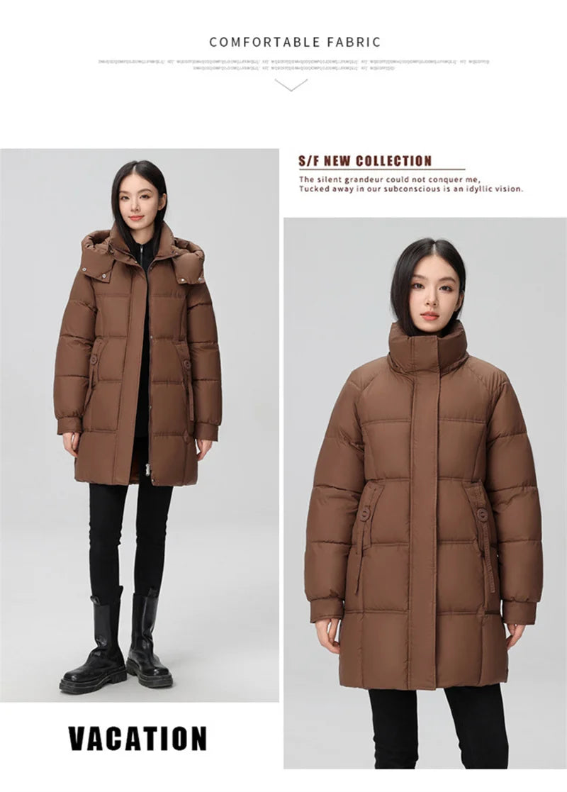 2024 New Winter Women Jacket Mid Long Hooded Parka Cotton Padded Jacket Female Parkas Loose Casual Warm Outwear Snow Wear Coats