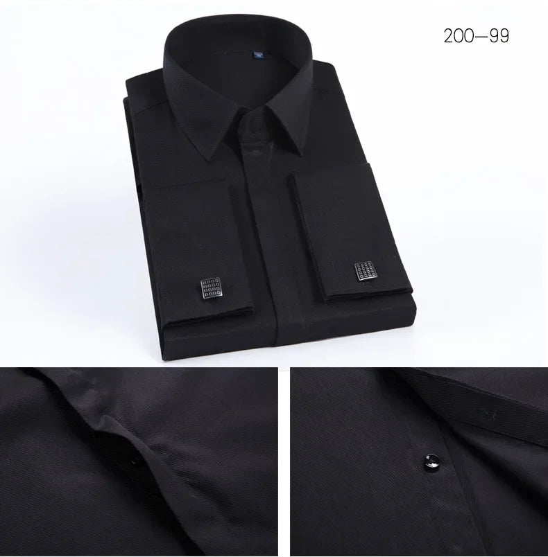 Spring Autumn Men's French Cufflinks Business Dress Shirt Sleeve Pin Solid Color Non-iron Shirts Slim Fit Party Men's Wear