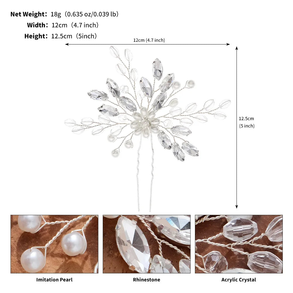 Fashion Pearl Rhinestone Flower Hair Pins barrette Bride Wedding Jewelry Accessories Hair Clips Headpiece For Women