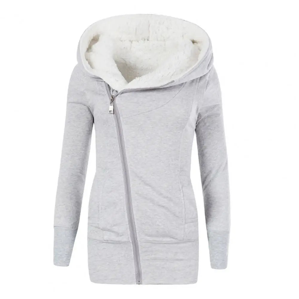 Women Fleece Long Hoodie Winter Jacket European And American Women's Winter Thick Warm Lamb Wool Hooded Mid Length Jacket