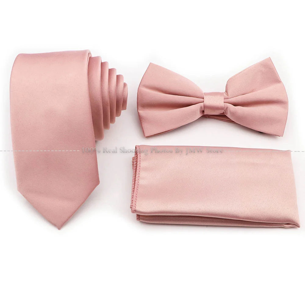 Hot Sale Purple Pink Sage Green Tie Set Polyester Necktie Bowtie Cufflink Brooch For Groom Suit Wedding Cravat Shirt Accessory
